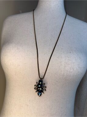 Long Bronze-Tone Necklace with Dark Blue Crystal Cluster Pendant from Stitch Fix